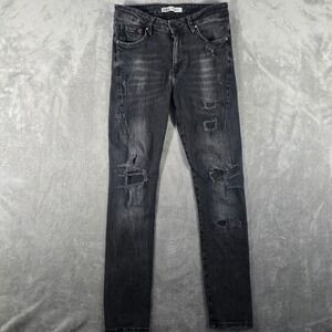 Zara Distressed Ripped Slim Fit Denim Jeans‎ Black Wash Distressed EUR 38